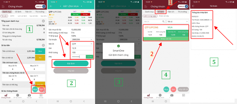 01. Dat lenh Mua ban Sua Huy - App Mobile SmartOne VPS